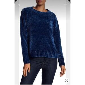 Orvis Velvet Chenille Pullover Sweater Blue Crewneck Cozy Knit Casual Women's S